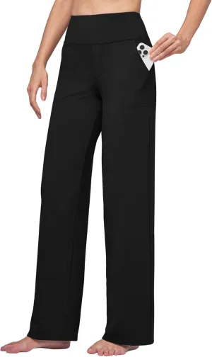 Willit Women's Yoga Pants Wide Leg Dress Work Pants Stretch Casual Pants Slacks with Pockets High Waist 28" 30" 32"