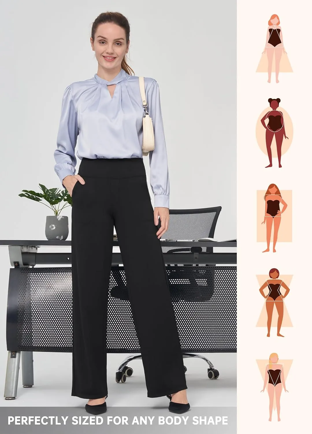 Willit Women's Yoga Pants Wide Leg Dress Work Pants Stretch Casual Pants Slacks with Pockets High Waist 28" 30" 32"