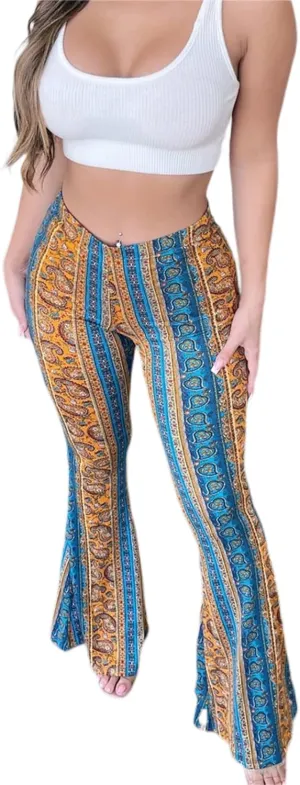Winioder Women Boho Flare Pants High Waisted Stretch Bell Bottom Yoga Pants Hippie Flared Leggings 70s Wide Leg Palazzo Pants