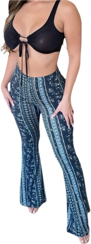 Winioder Women Boho Flare Pants High Waisted Stretch Bell Bottom Yoga Pants Hippie Flared Leggings 70s Wide Leg Palazzo Pants