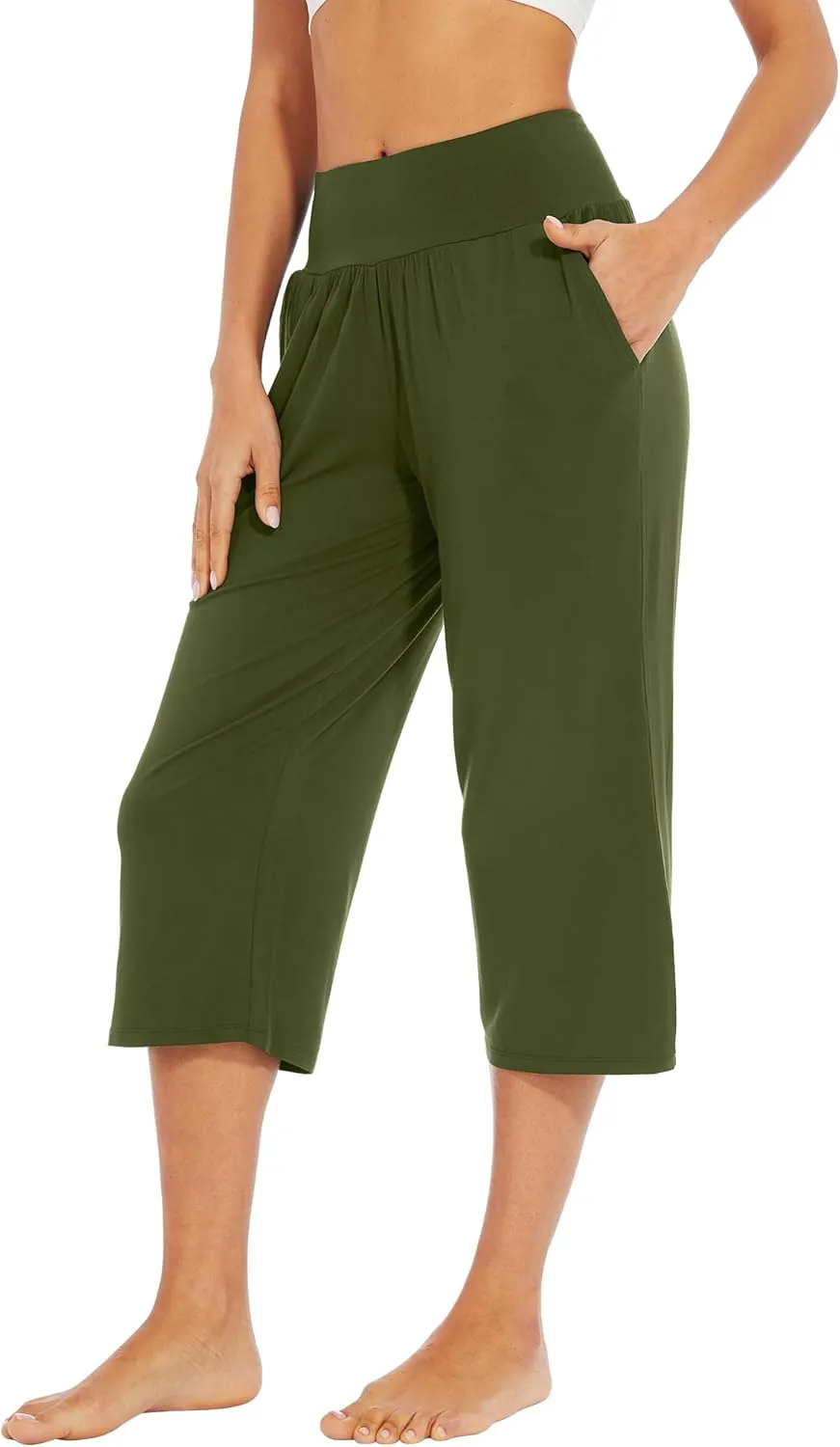WiWi Viscose from Bamboo Soft Capri Yoga Loose Pants for Women High Waisted Comfy Pjs Capris Lounge Pajama Bottoms S-XXL