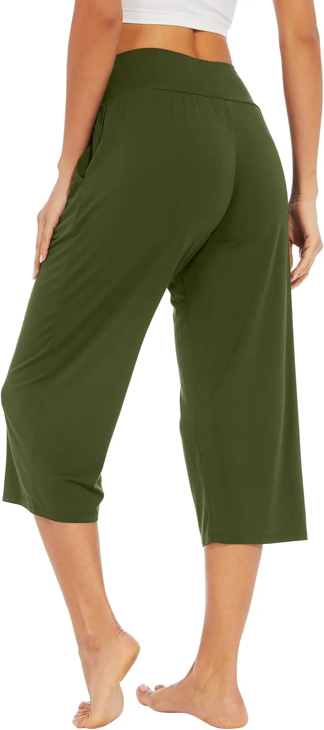 WiWi Viscose from Bamboo Soft Capri Yoga Loose Pants for Women High Waisted Comfy Pjs Capris Lounge Pajama Bottoms S-XXL