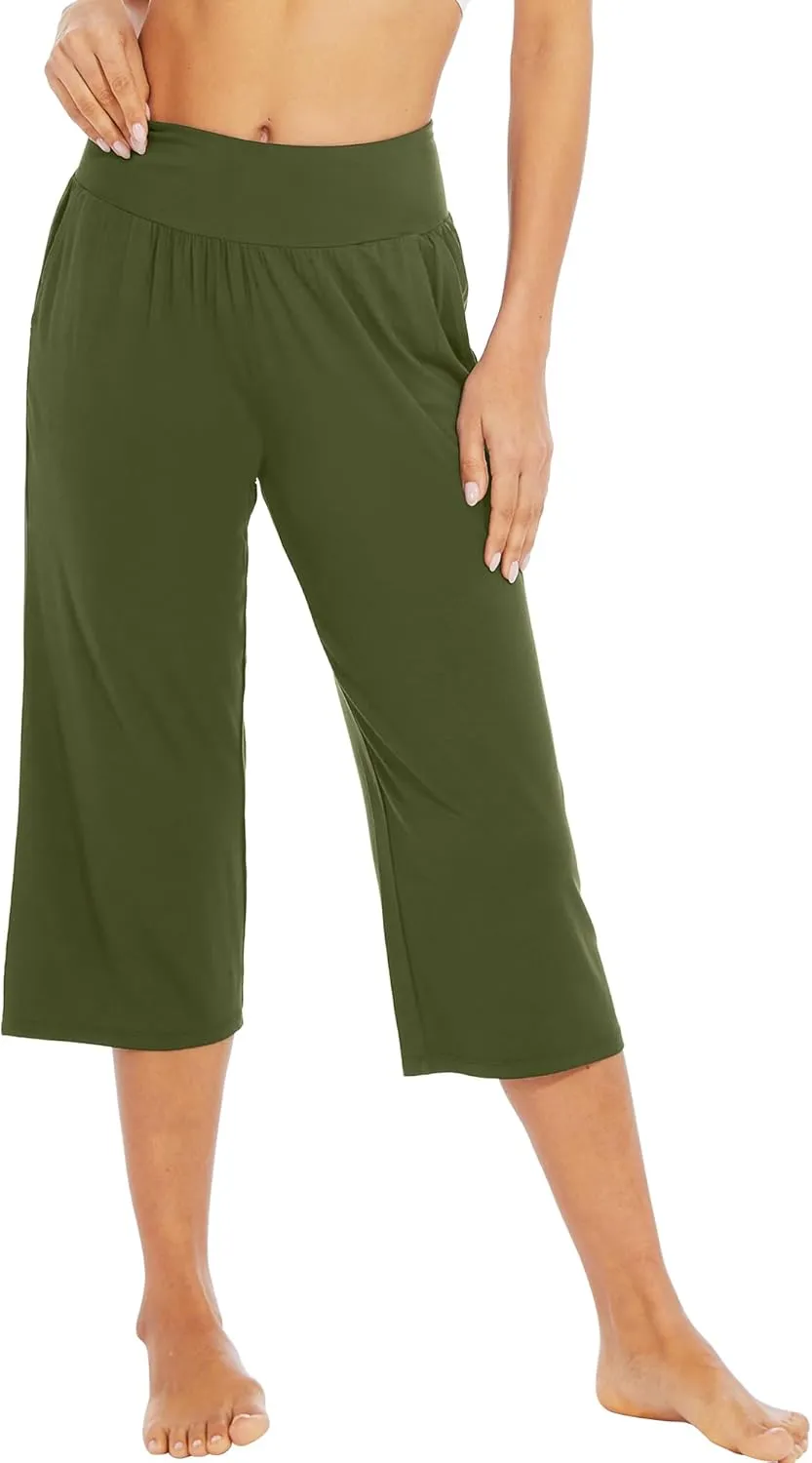 WiWi Viscose from Bamboo Soft Capri Yoga Loose Pants for Women High Waisted Comfy Pjs Capris Lounge Pajama Bottoms S-XXL