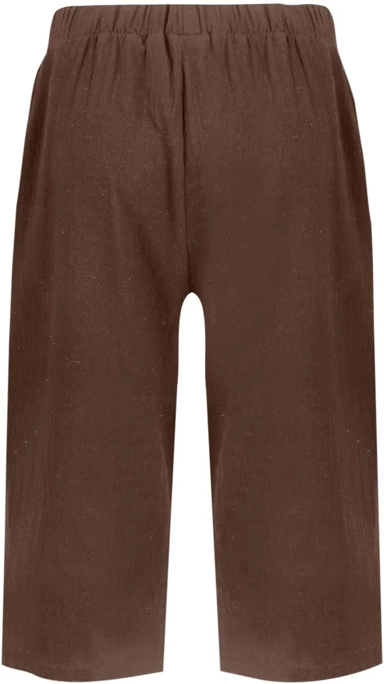 Wkishenl Athletic Shorts for Women Solid High Waisted Elastic Bermuda Short Summer Casual Comfy Linen Pants with Pockets