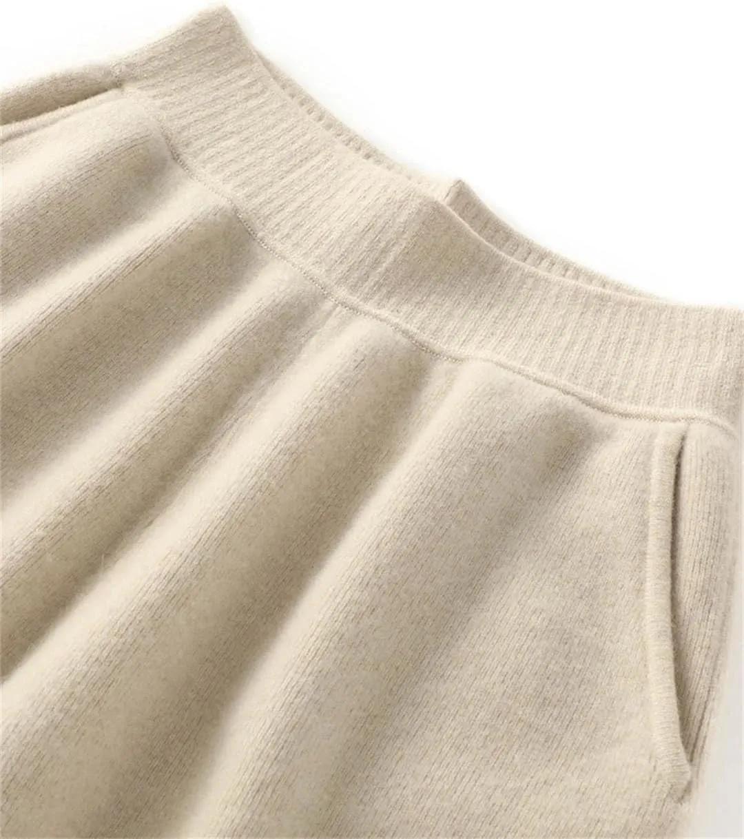 Women 100 Percent Merino Wool Knitted Trousers Winter Warm Wide Leg Pants Solid Color with Pocket High Waist Pants