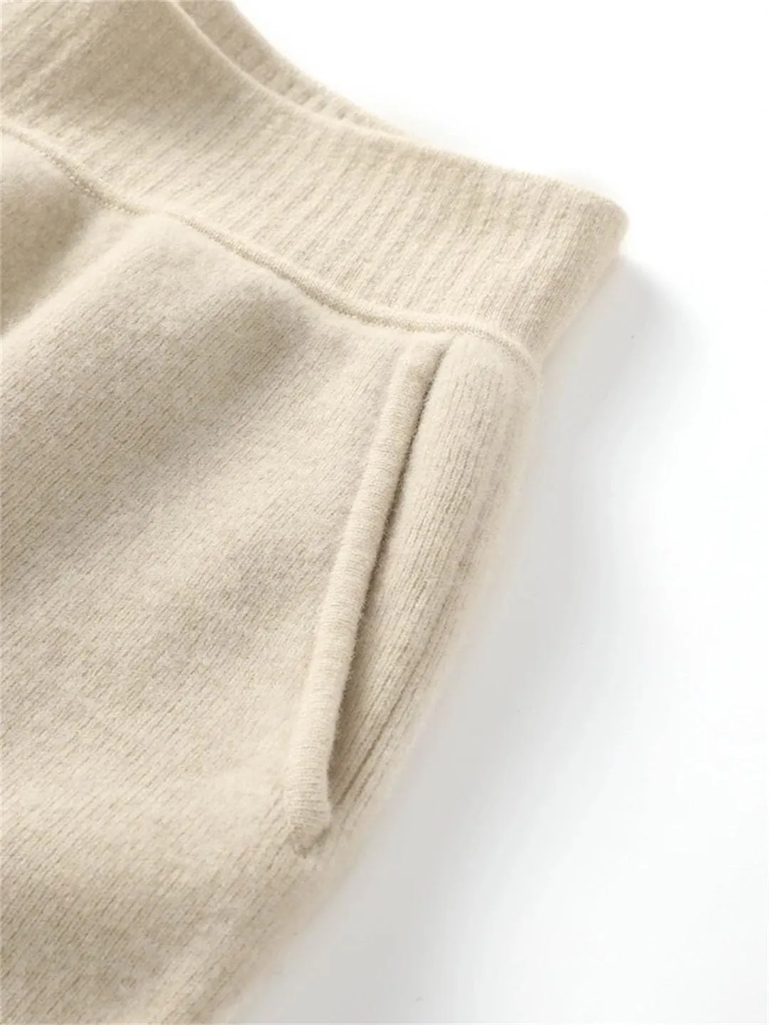 Women 100 Percent Merino Wool Knitted Trousers Winter Warm Wide Leg Pants Solid Color with Pocket High Waist Pants