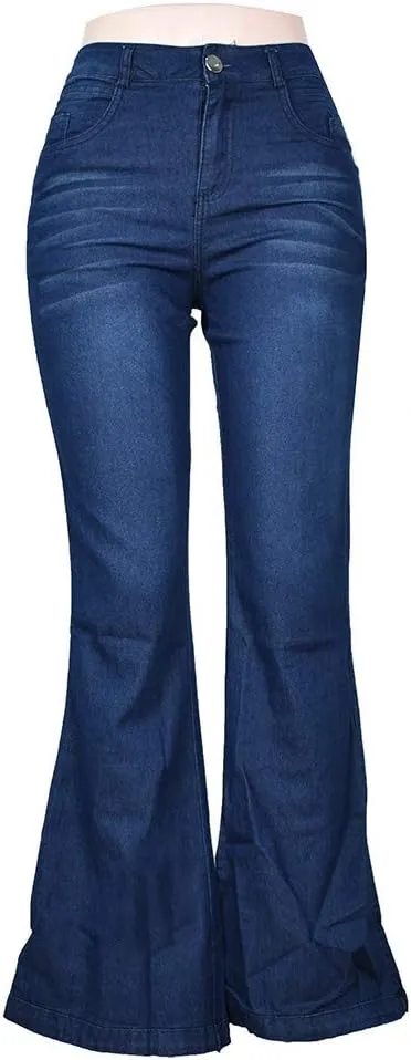 Women Bell Bottom Jeans Raw Hem Denim Pants High-Rise Flare Jeans Stretch Wide Leg Jeans Plus Size Jeans