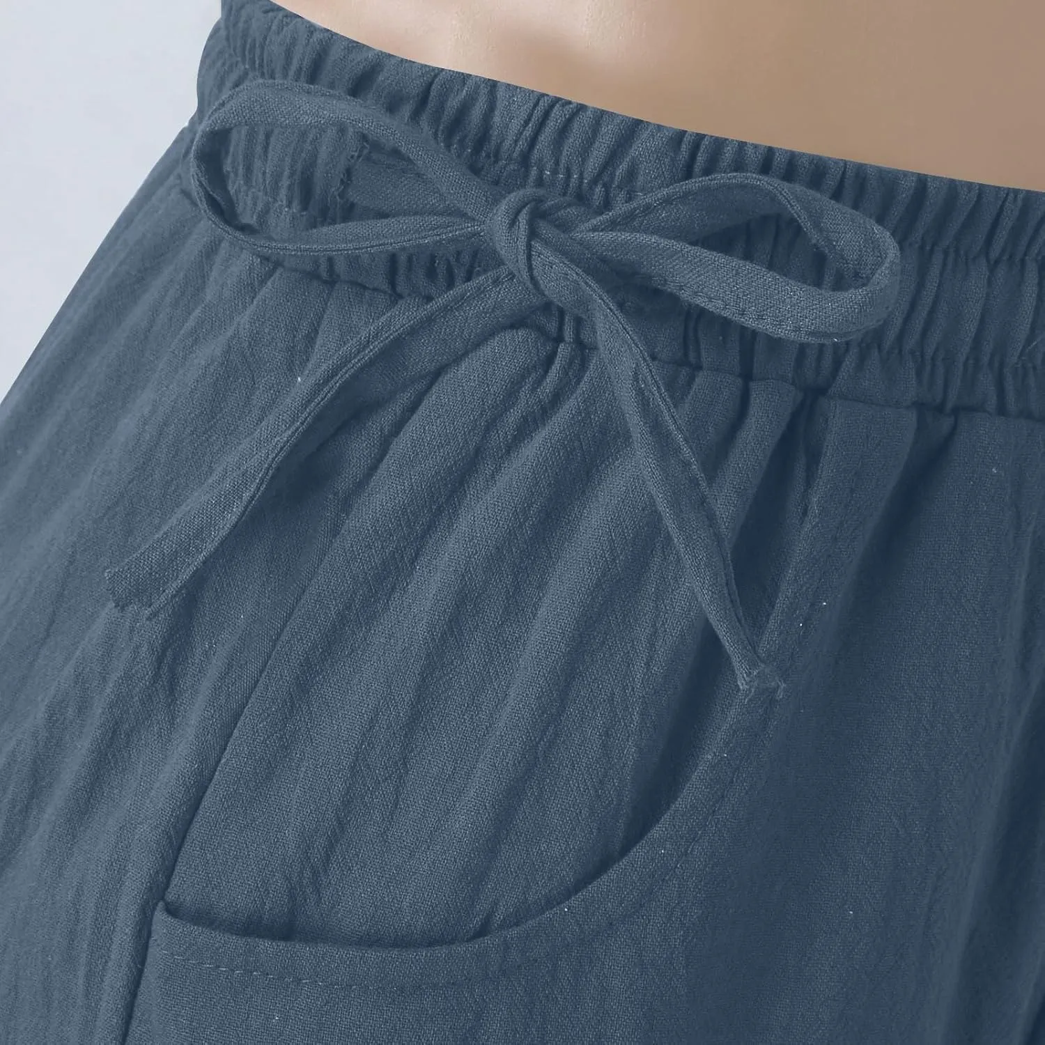 Women Cotton Linen Wide Leg Trousers High Waist Plus Size Lounge Pants Pockets Leisure Pant Causal Sweatpants