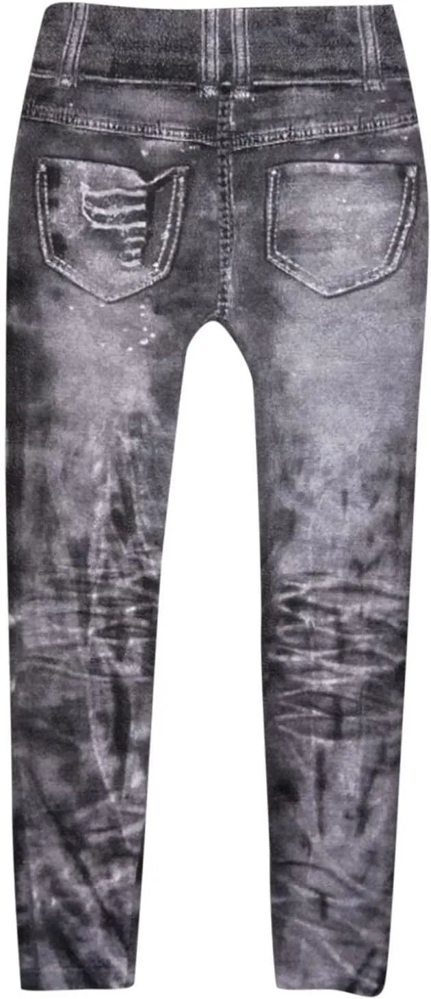 Women Denim Print Leggings Elastic High Waist Soft Yoga Pants Fake Jeans Seamless Gym Pant Butt Lifting Trousers