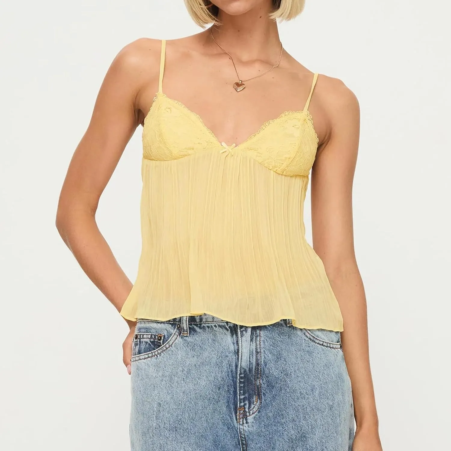 Women Lace Trim Spaghetti Strap Camisoles Summer V Neck Crop Tops Y2k Sleeveless Backless Sling Tank Tops
