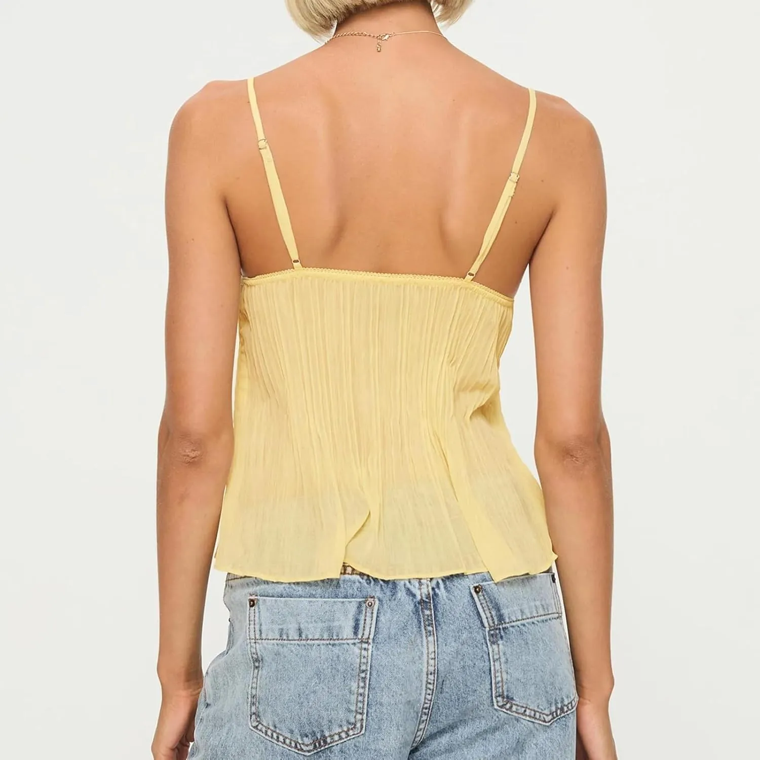 Women Lace Trim Spaghetti Strap Camisoles Summer V Neck Crop Tops Y2k Sleeveless Backless Sling Tank Tops