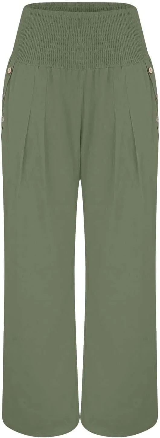 Women Linen Blend Summer Flowy Pant Trousers High Waist Long Lounge Slim Fit Pant Trousers Office