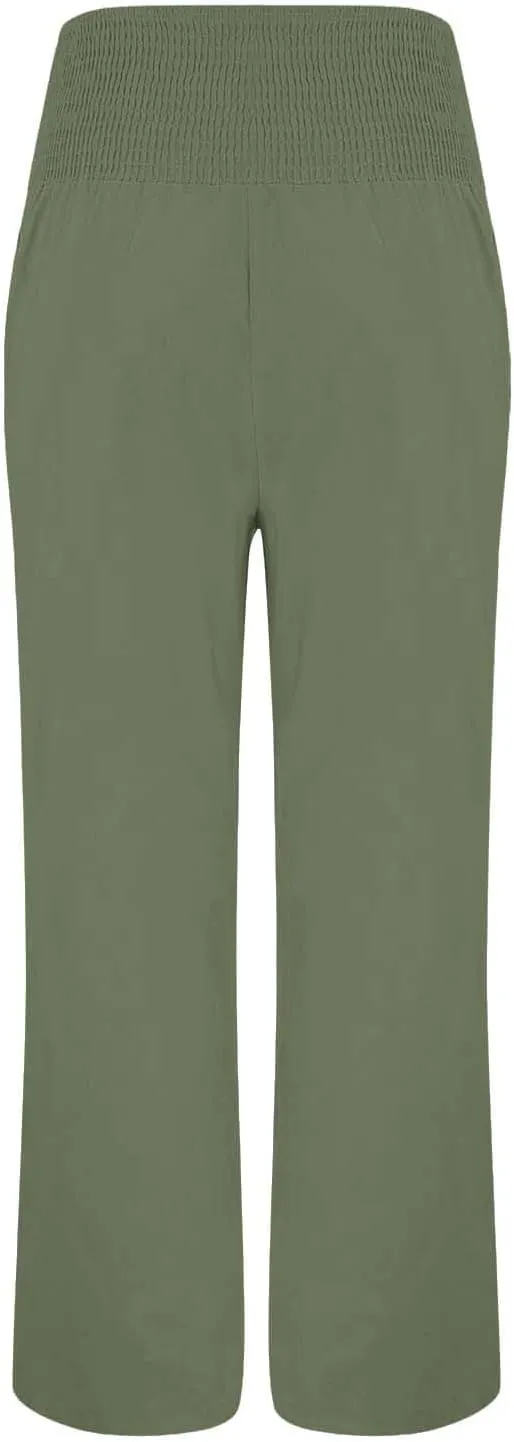Women Linen Blend Summer Flowy Pant Trousers High Waist Long Lounge Slim Fit Pant Trousers Office