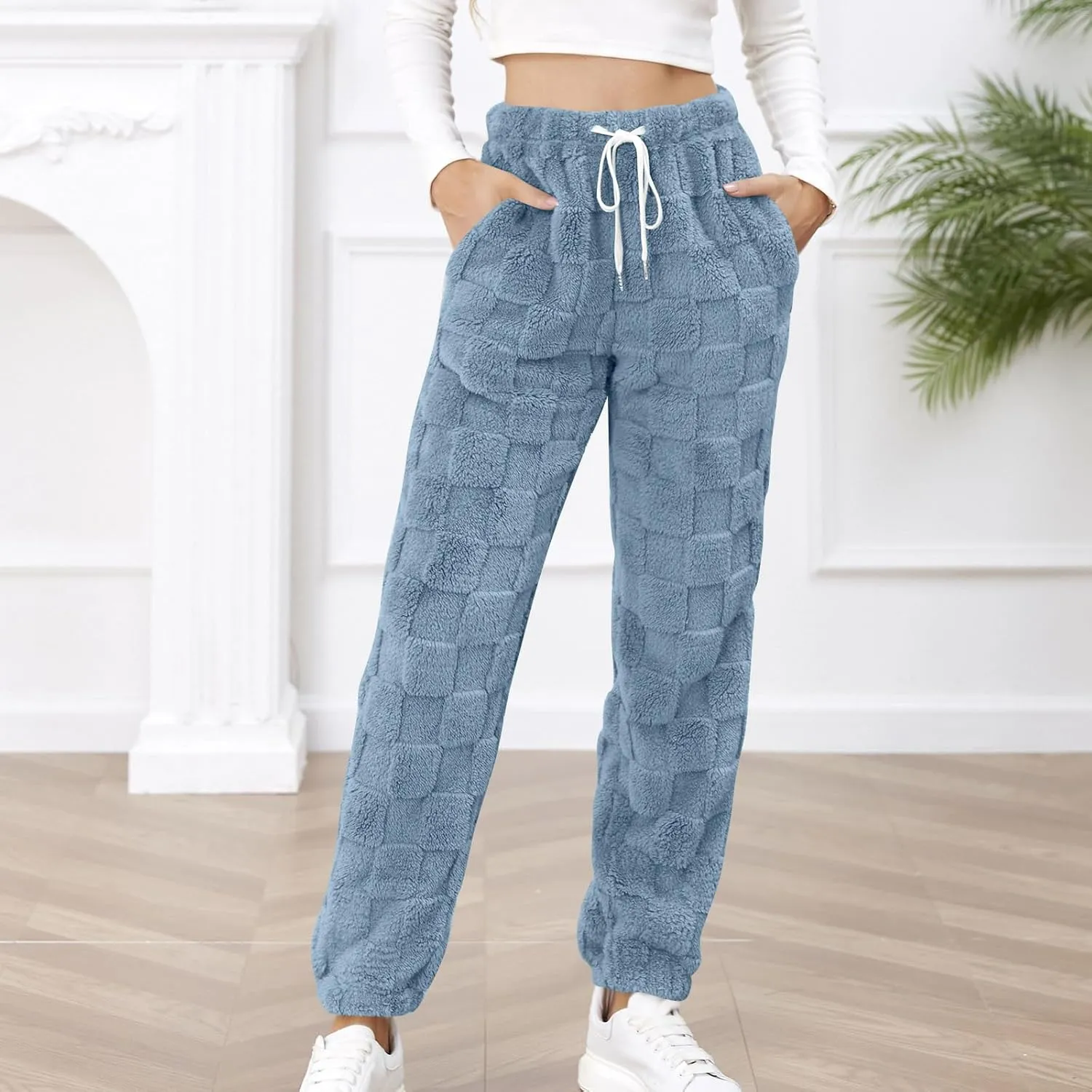 Women Linen Blend Summer Trendy Pants Elastic Waisted Baggy Stretchy Loose Fit Trousers Office