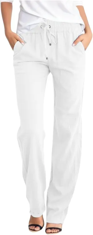 Women Linen Pants Casual Slim High Elastic Waist Color Sports and Linen Pants Summer Outfits for Women