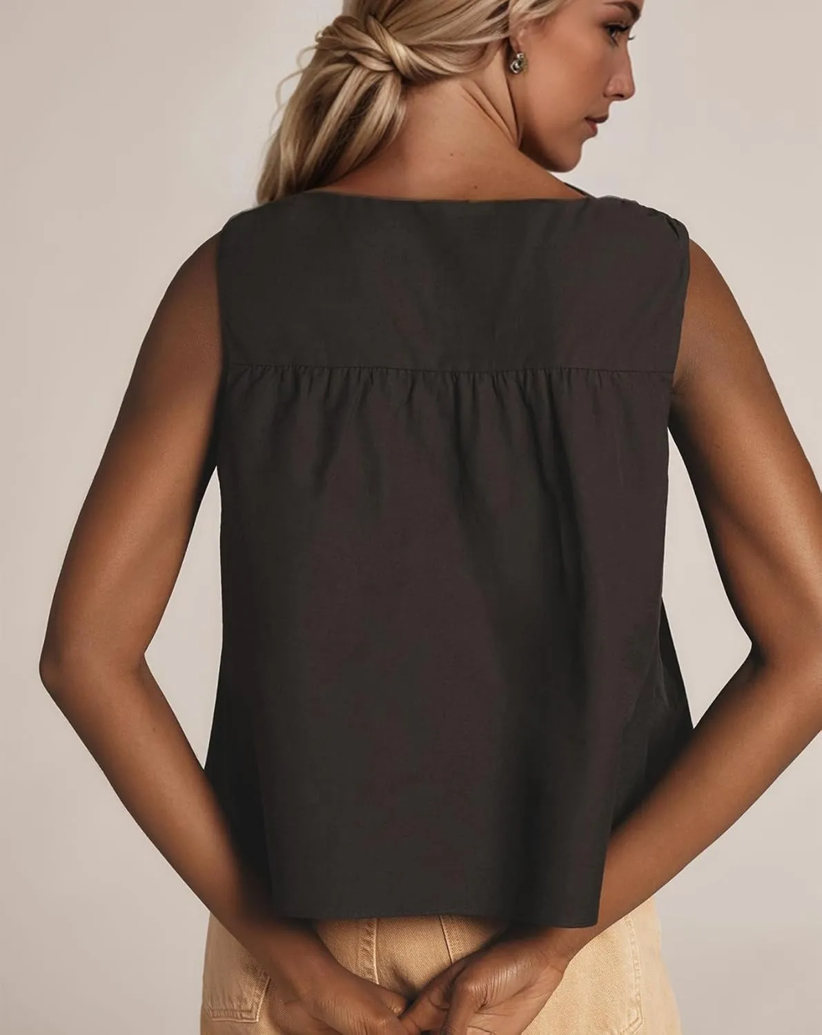 Women Peplum Babydoll Tank Tops Sleeveless Summer Shirred Swing A Line Tops Flowy Crew Neck Ruched Ruffle Shirt