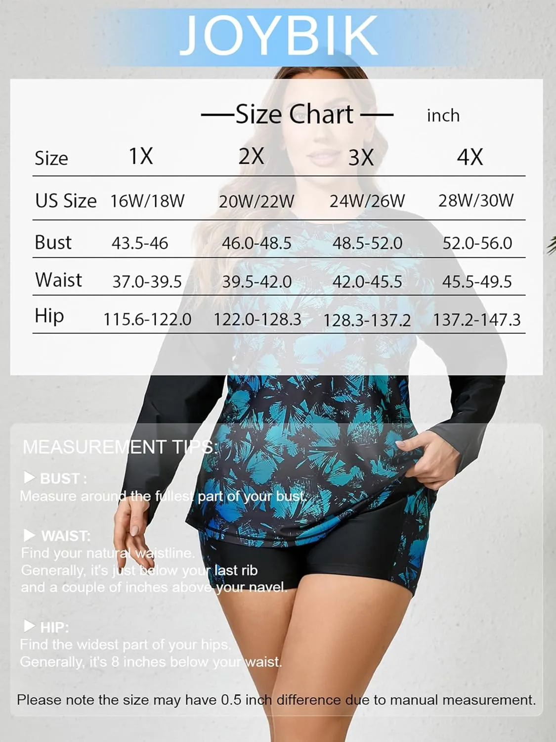 Women Plus Size Two Piece Long Sleeve Rash Guard Sets Built in Bra Swim Shirt Top and Shorts with Pockets UPF50 