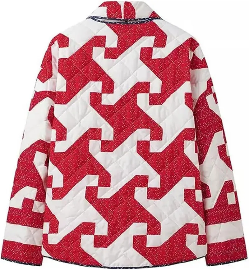 Women Print Parkas Shawl Collar Open Front Oversize Quilted Cotton Padded Jacket Loose Coat