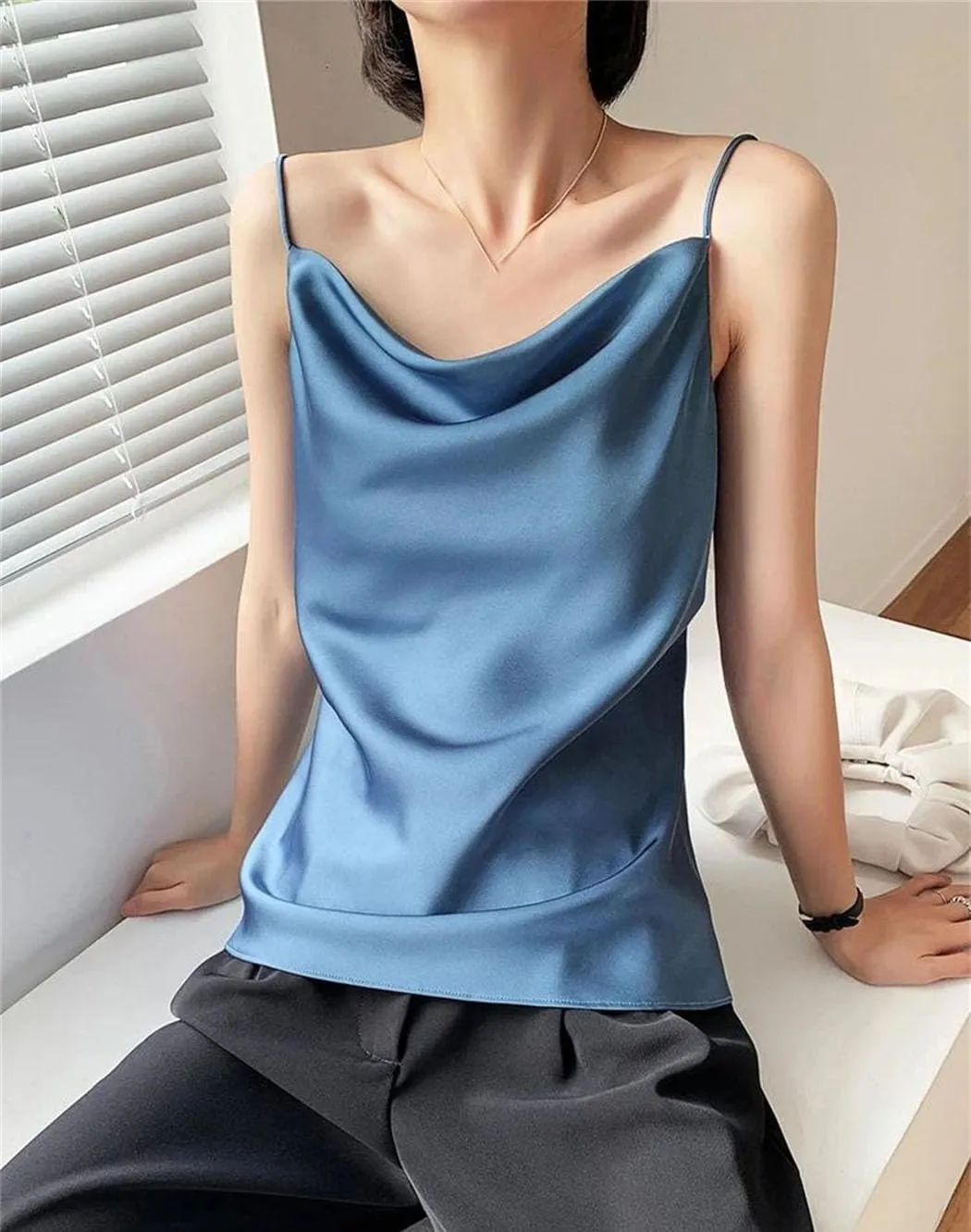 Women Satin Silk Tank Tops Summer Sexy Spaghetti Strap Tops Sleeveless Camisole Camis Vest