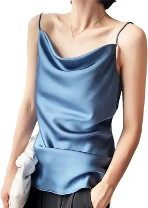 Women Satin Silk Tank Tops Summer Sexy Spaghetti Strap Tops Sleeveless Camisole Camis Vest