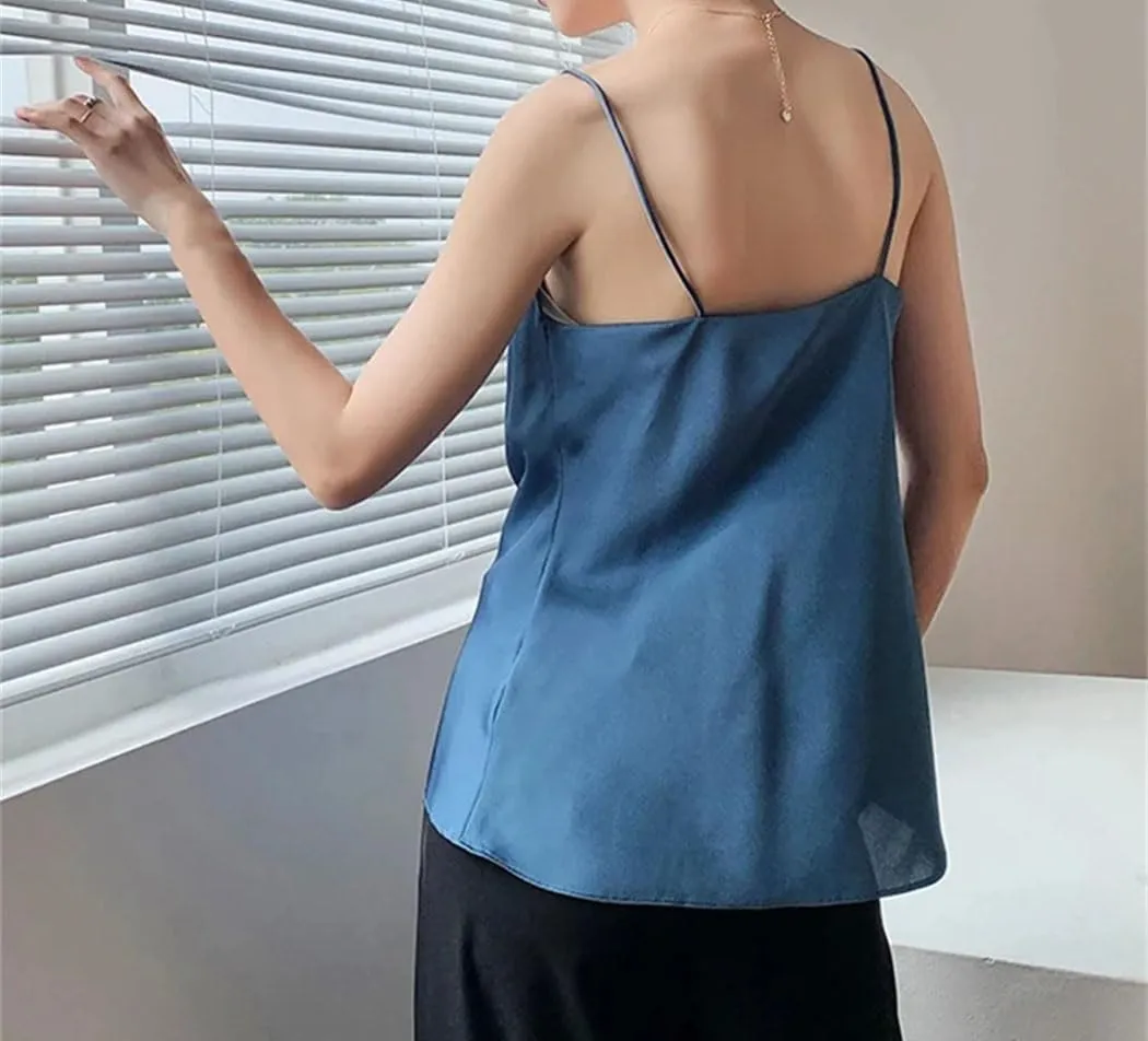 Women Satin Silk Tank Tops Summer Sexy Spaghetti Strap Tops Sleeveless Camisole Camis Vest