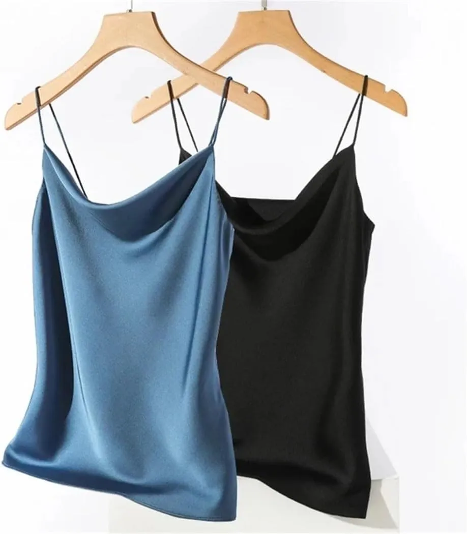 Women Satin Silk Tank Tops Summer Sexy Spaghetti Strap Tops Sleeveless Camisole Camis Vest