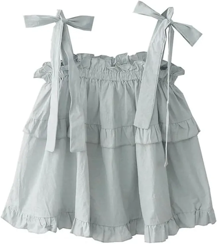 Women Solid Sleeveless Loose Camisole Preppy Casual Retro Hot Girls Pleated Vests Tops