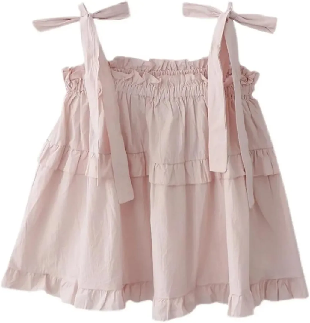 Women Solid Sleeveless Loose Camisole Preppy Casual Retro Hot Girls Pleated Vests Tops