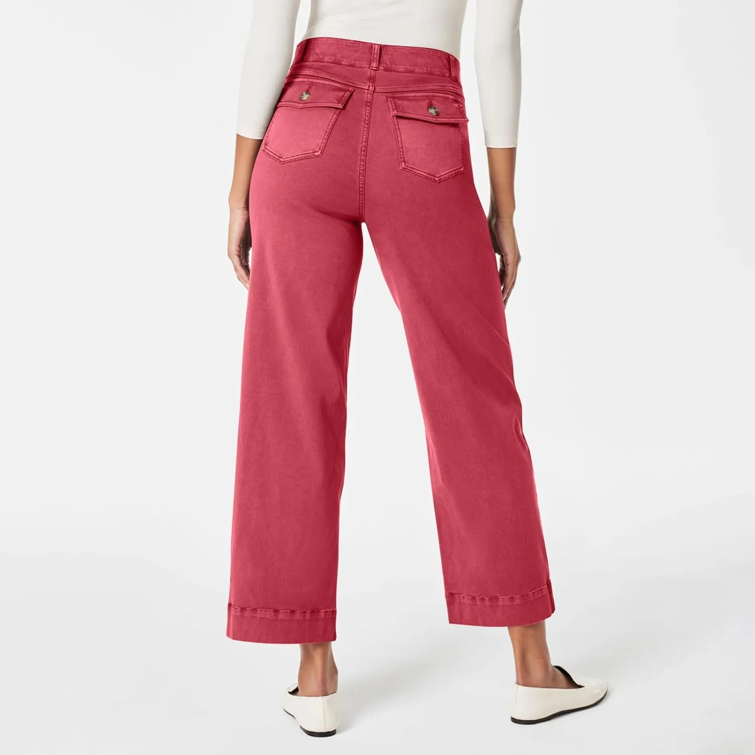 Women Stretch Twill Cropped Wide Leg Pant High Waist Straight Leg Chino Pants Casual Capri Pants Ankle Jeans