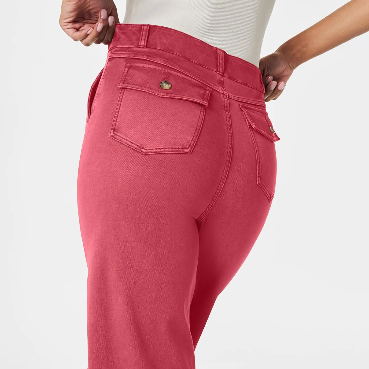 Women Stretch Twill Cropped Wide Leg Pant High Waist Straight Leg Chino Pants Casual Capri Pants Ankle Jeans