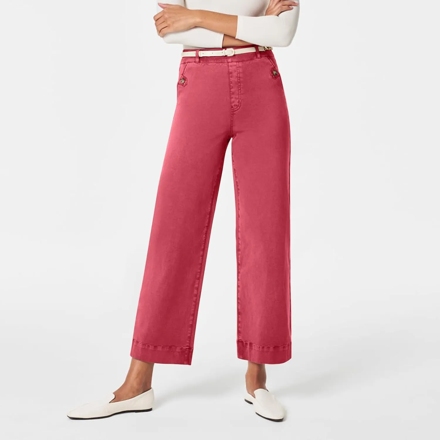 Women Stretch Twill Cropped Wide Leg Pant High Waist Straight Leg Chino Pants Casual Capri Pants Ankle Jeans