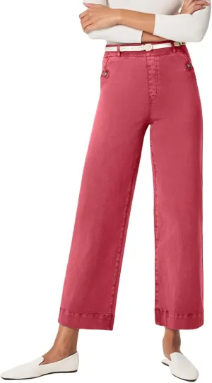 Women Stretch Twill Cropped Wide Leg Pant High Waist Straight Leg Chino Pants Casual Capri Pants Ankle Jeans