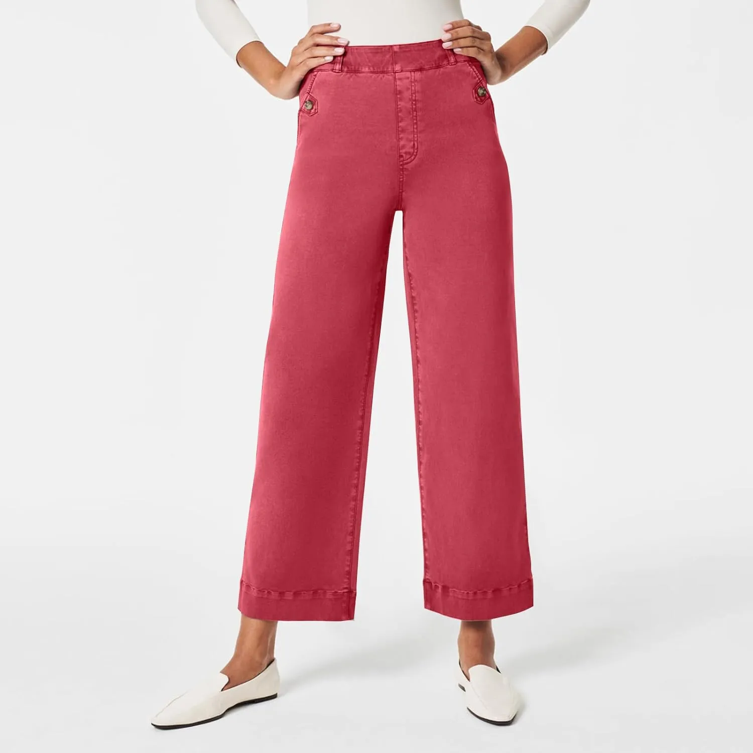 Women Stretch Twill Cropped Wide Leg Pant High Waist Straight Leg Chino Pants Casual Capri Pants Ankle Jeans
