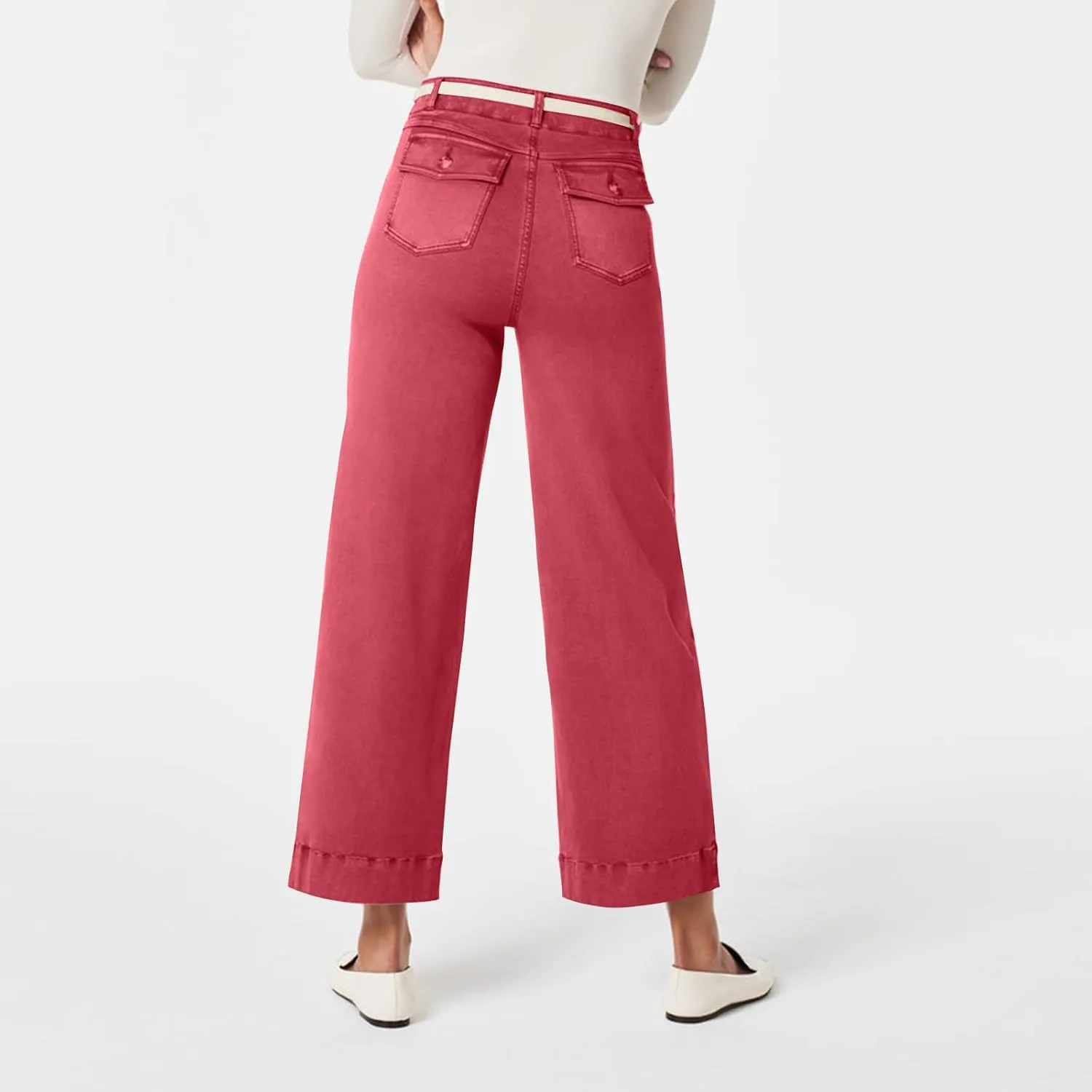 Women Stretch Twill Cropped Wide Leg Pant High Waist Straight Leg Chino Pants Casual Capri Pants Ankle Jeans