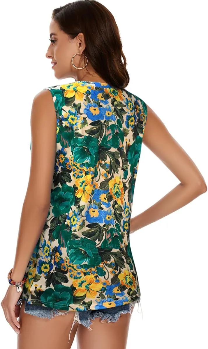 Women Summer Tops Sleeveless V Neck Tshirt Casual Loose Fit Tank Tunic Blouses