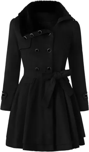 Women Wool Coat Dress Jacket Slim Windbreaker Sexy Long Woolen Trench Belted Pea Coat Double Breasted Winter Clothing