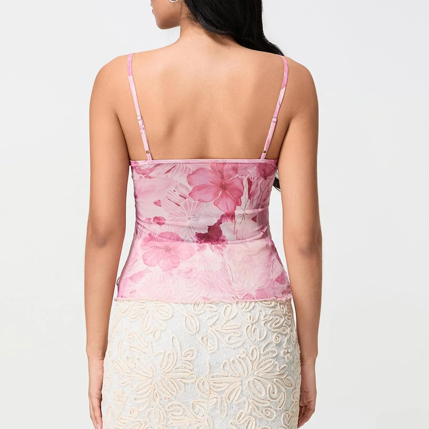 Women Y2k Floral Print Cami Tank Top Spaghetti Strap Slim Fit Crop Camisole Summer Casual Sleeveless Going Out Shirts