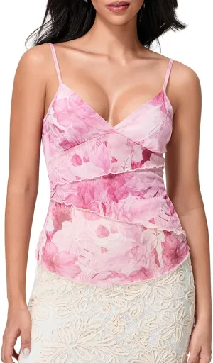 Women Y2k Floral Print Cami Tank Top Spaghetti Strap Slim Fit Crop Camisole Summer Casual Sleeveless Going Out Shirts