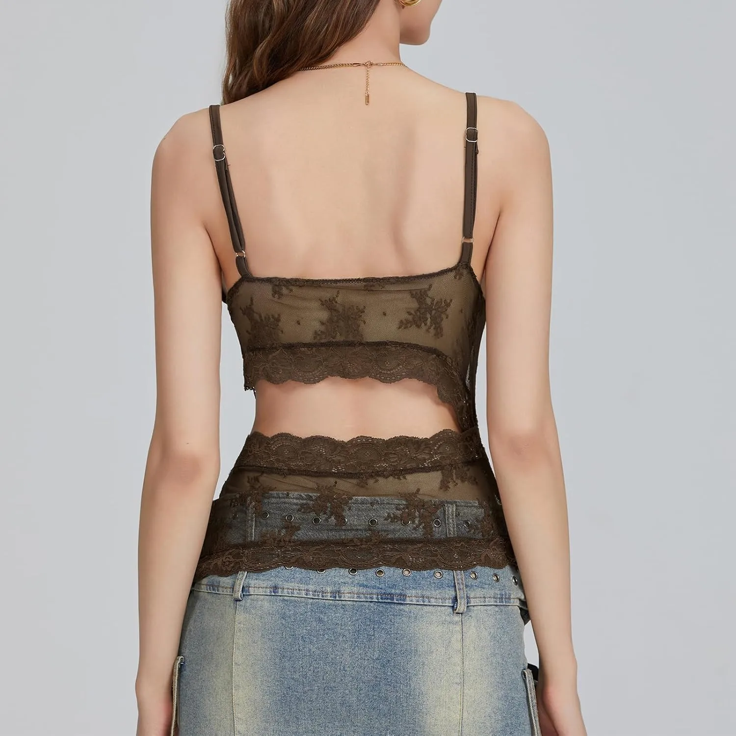 Women Y2k Lace Trim Tank Crop Tops Going Out Spaghetti Strap Lace Camisole Slim Fit Basic Cami Shirts Streetwear