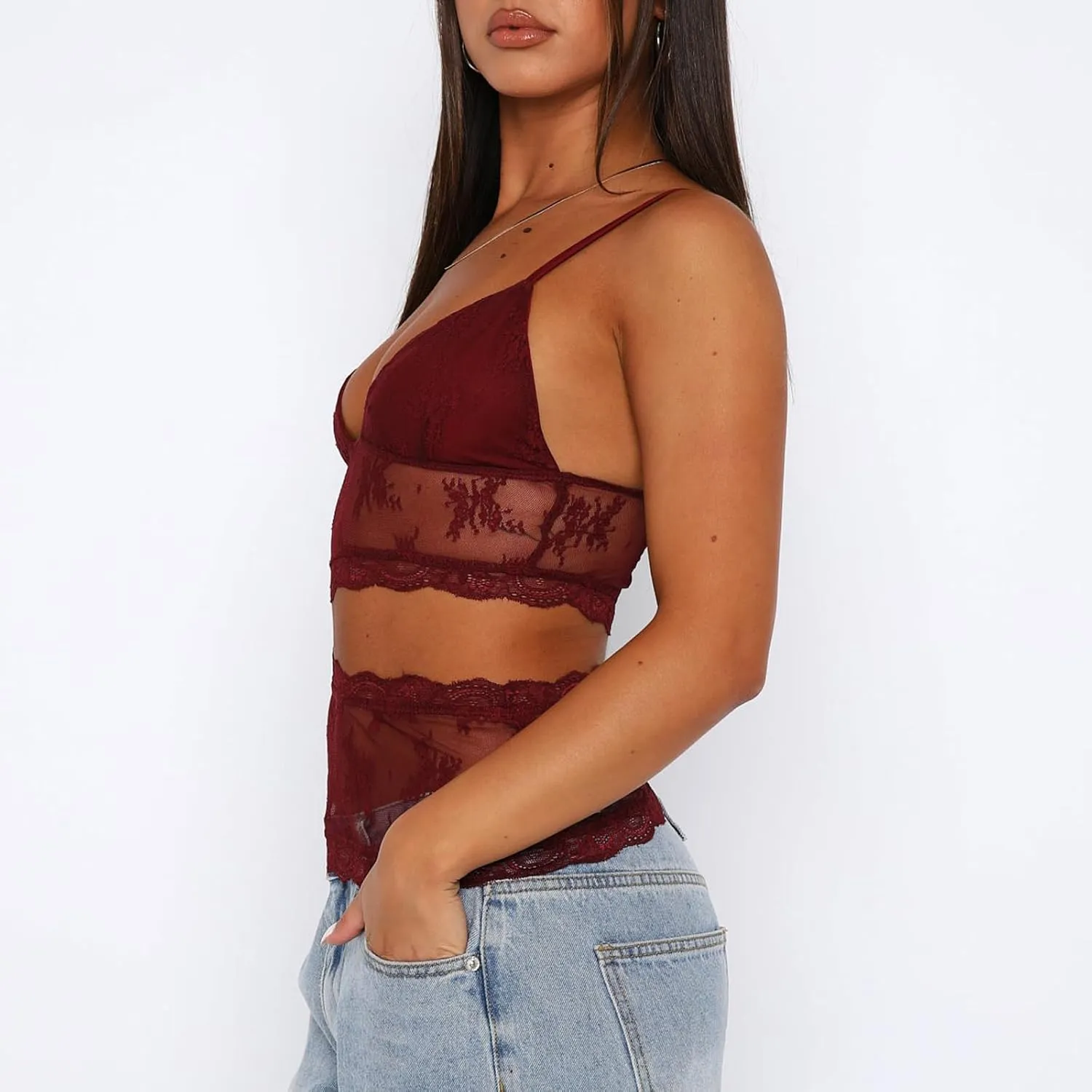 Women Y2k Lace Trim Tank Crop Tops Going Out Spaghetti Strap Lace Camisole Slim Fit Basic Cami Shirts Streetwear