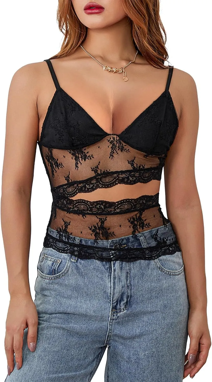 Women Y2k Lace Trim Tank Crop Tops Going Out Spaghetti Strap Lace Camisole Slim Fit Basic Cami Shirts Streetwear