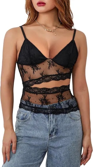 Women Y2k Lace Trim Tank Crop Tops Going Out Spaghetti Strap Lace Camisole Slim Fit Basic Cami Shirts Streetwear