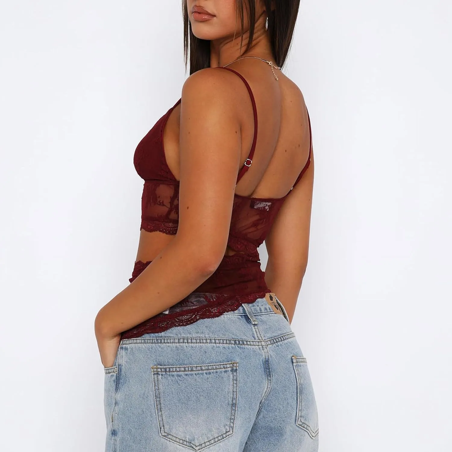 Women Y2k Lace Trim Tank Crop Tops Going Out Spaghetti Strap Lace Camisole Slim Fit Basic Cami Shirts Streetwear