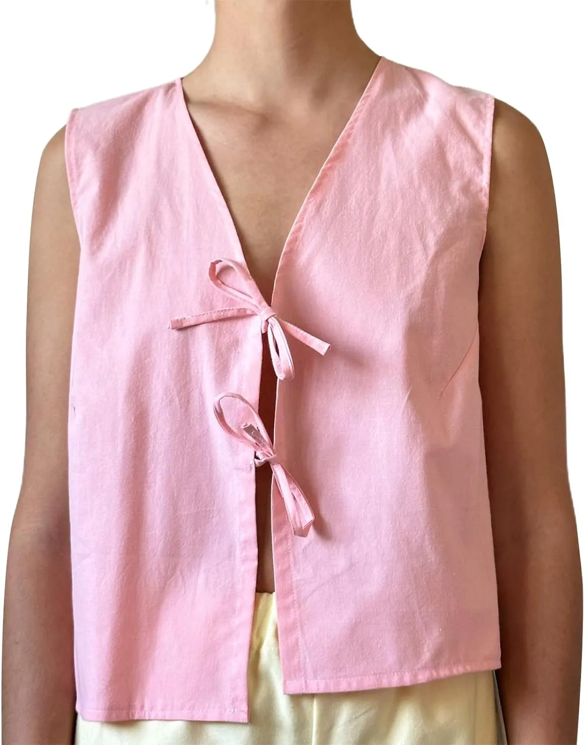 Women Y2K Tie Front Tank Tops Plaid Print Sleeveless V Neck Bow Tie Vest Tops Open Front Lace Up Tank Tops Streetwear