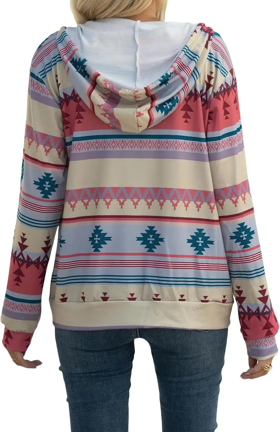 Women's Aztec Pattern Western Coats Ethnic Style Hooded Sweatshirts Casual Long Sleeve Zip Up Vintage Jackets