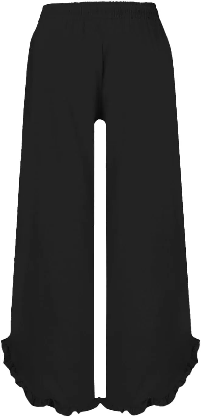 Womens Business Casual Linen Pants, 2025 Loose Fit Long Trousers 2025 Spring High Waist Knit Sweatpants with Pockets