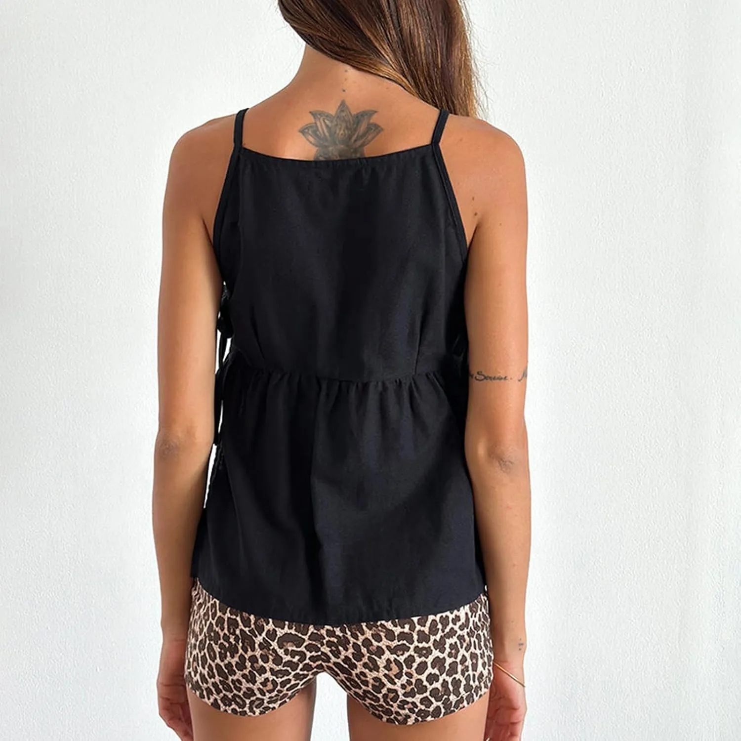 Women's Camisole Summer Tie Strap Tank Tops Y2k Solid Plaid Side Ties Sleeveless Tops Floral Embroidered Vest Top