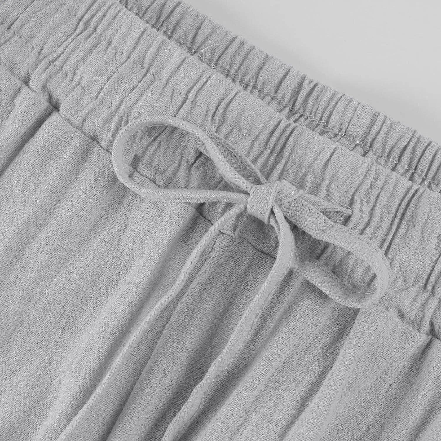 Women's Casual Cotton Linen Pants Drawstring High Waist Loose Fit Summer Pants Lounge Beach Trousers with Pockets