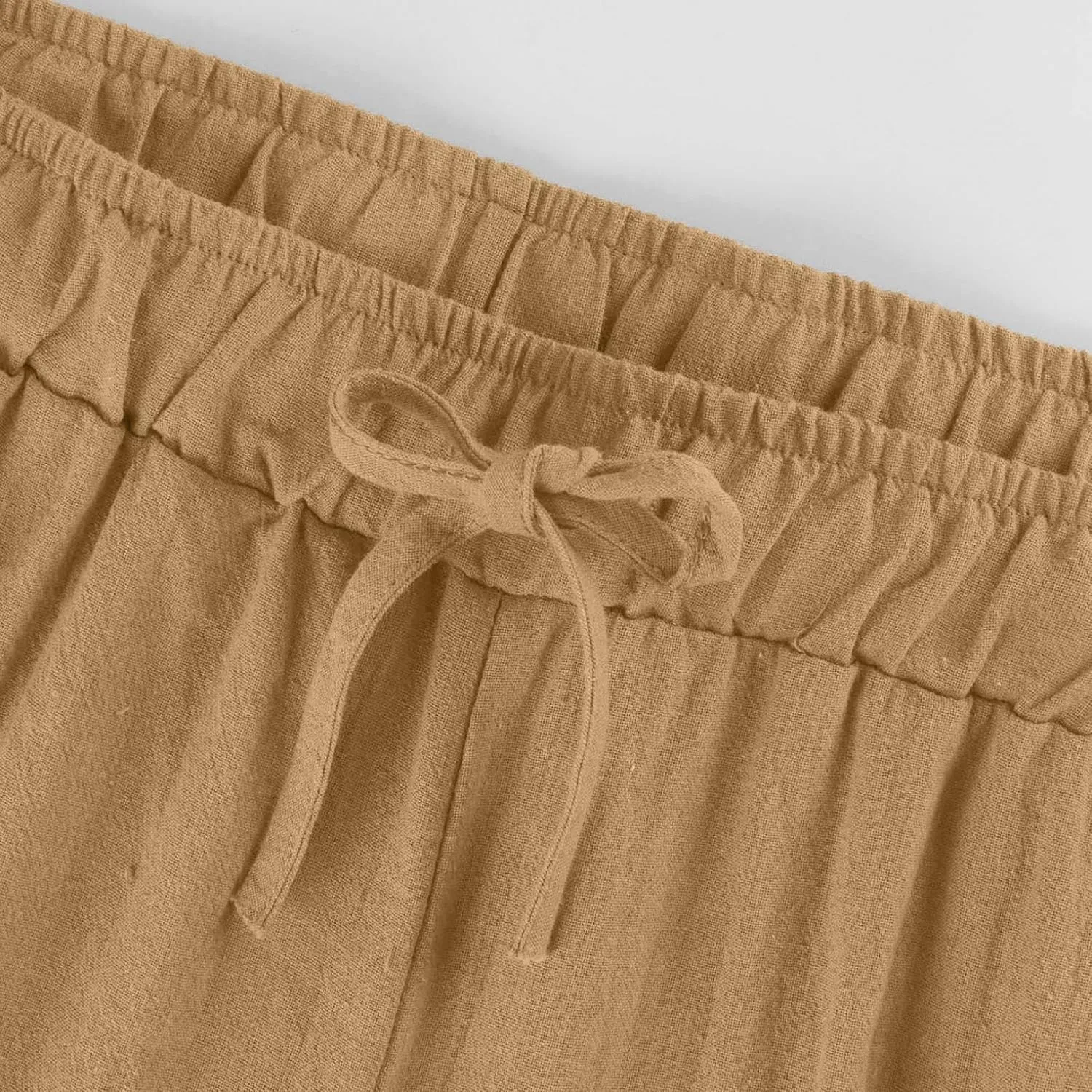 Women's Cotton Linen Pants Summer Wide Leg Casual Loose Drawstring High Waist Palazzo Pants Trousers with Pockets