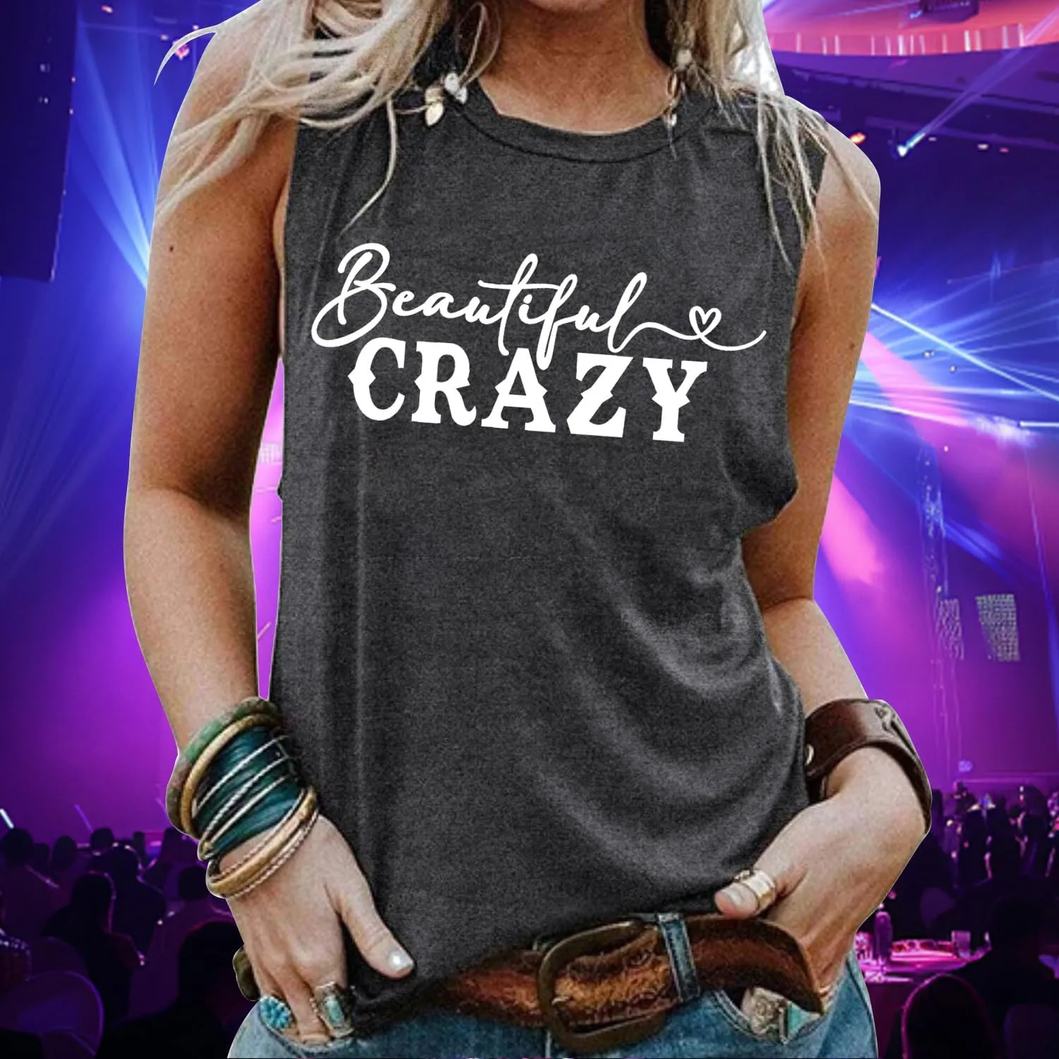 Womens Country Music Tank Tops Beautiful Crazy Shirts Girls Country Life Sleeveless Tops
